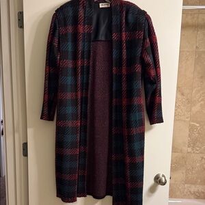 St John Holiday Sparkle Duster, Red Green, with Gold threads